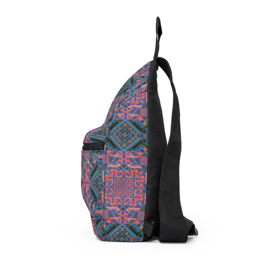 Colorful Geometric Sling Bag – Boho Pixel Pattern Crossbody Pack