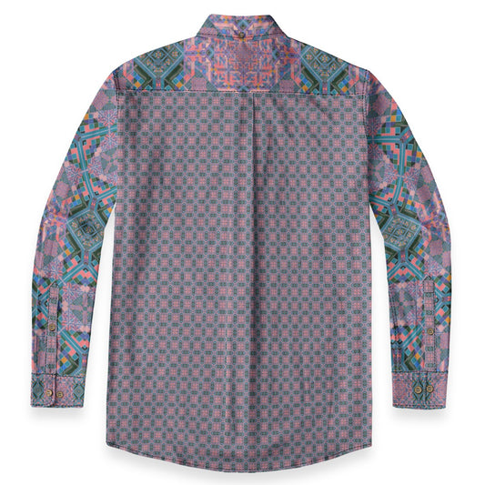 All-Over Print Men's Casual Lapel Long Sleeve Shirt|140GSM Slub Cotton