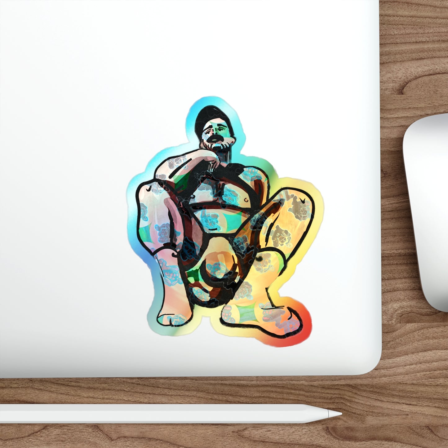 Holographic Squat Pose Die-Cut Sticker — Rainbow Body Positivity Skate Sticker