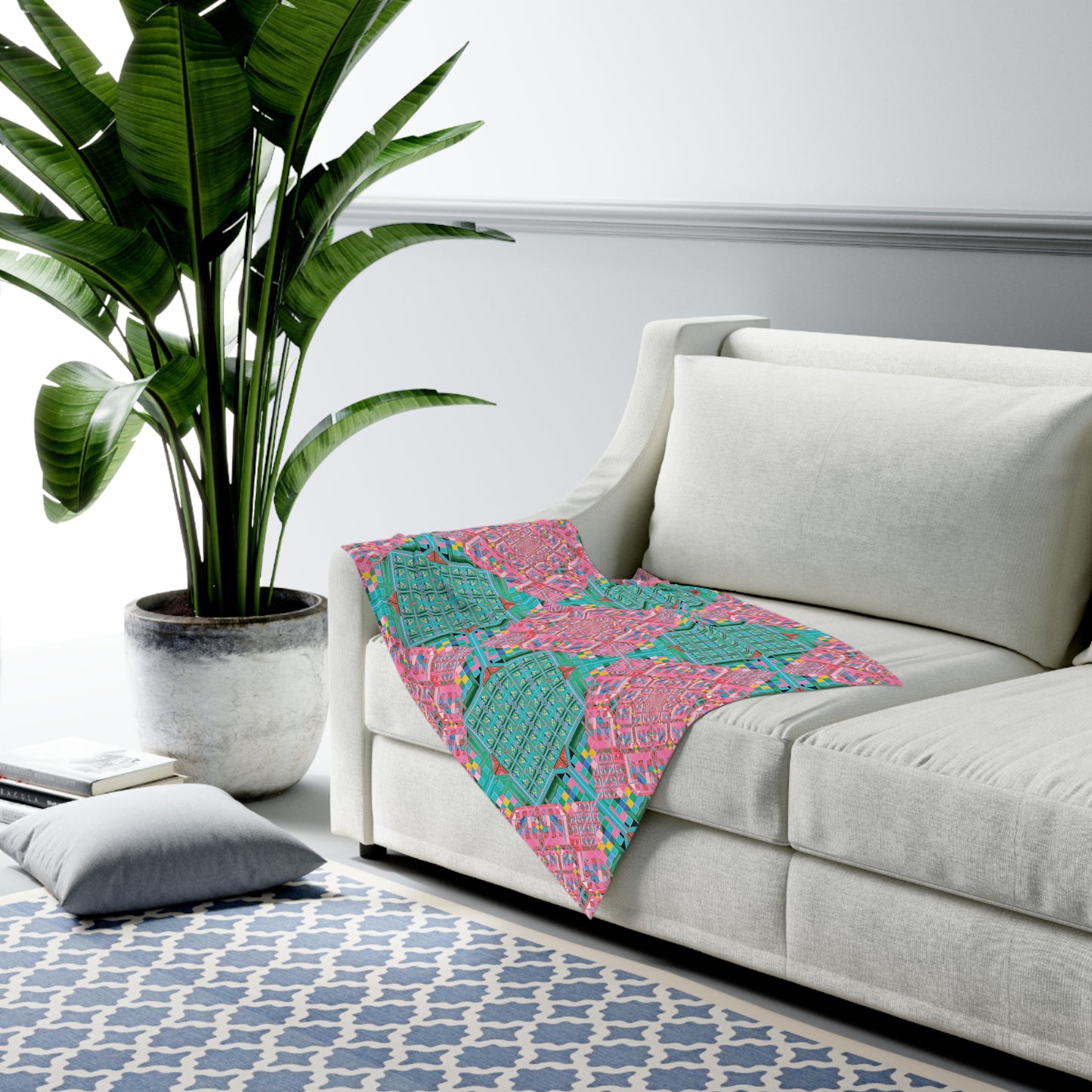 Pink & Teal Pixel Glitch Baby Swaddle — Geometric Tarot-Inspired Wrap