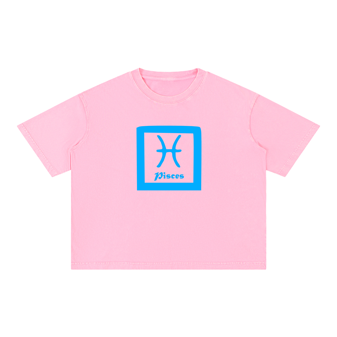 Pisces Zodiac Mineral Wash Boxy T-Shirt - Oversized Heavyweight Cotton Tee