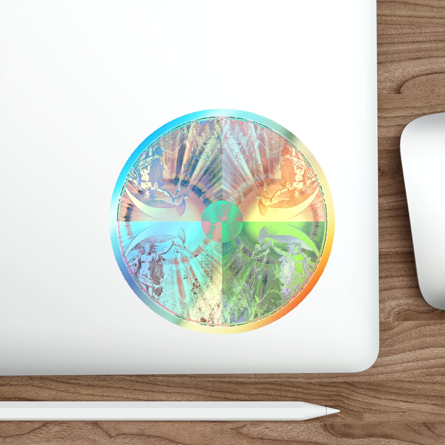 Holographic Round Sticker — Venus Talisman Mandala Die-Cut Sticker for Skateboards, Laptops & Gear