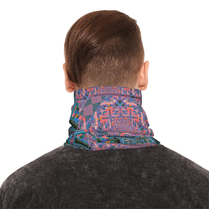 Geometric Mandala Neck Gaiter — Pink Teal Kaleidoscope