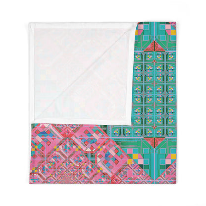 Pink & Teal Pixel Glitch Baby Swaddle — Geometric Tarot-Inspired Wrap