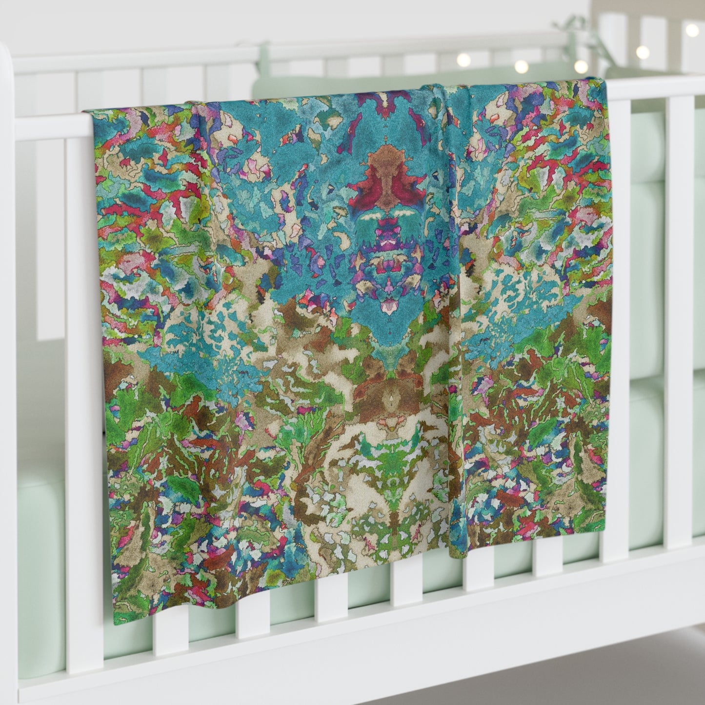 Abstract Floral Baby Swaddle Blanket – Blue Green Watercolor Nursery Wrap