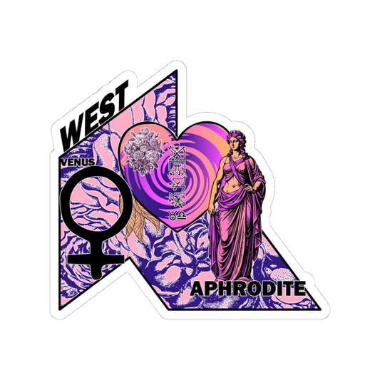 Aphrodite Venus Sticker — Retro Goddess Kiss-Cut Laptop Decal (West, Pink & Purple)