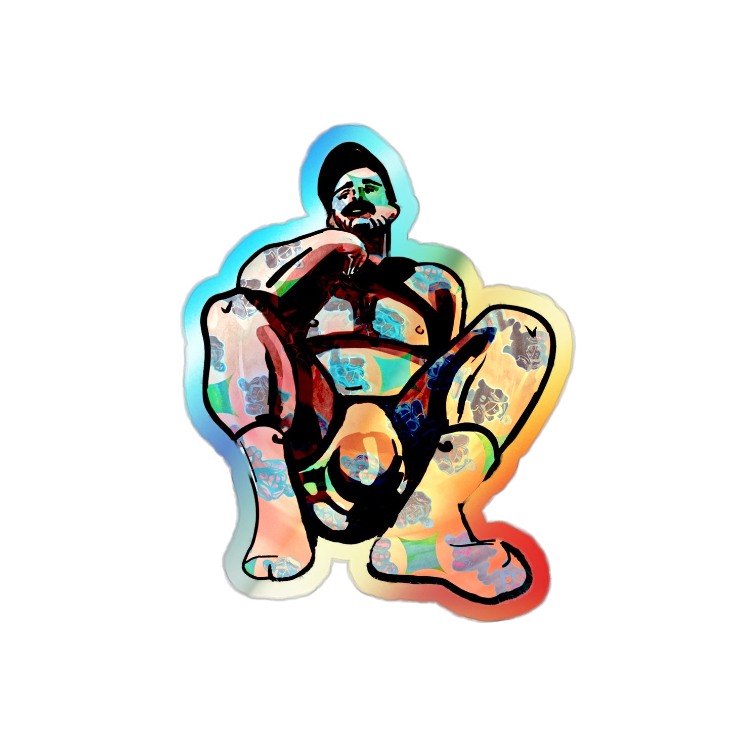 Holographic Squat Pose Die-Cut Sticker — Rainbow Body Positivity Skate Sticker