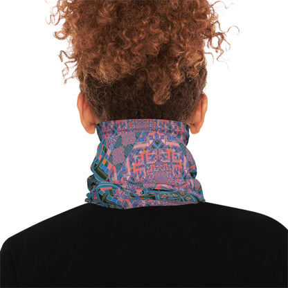 Geometric Mandala Neck Gaiter — Pink Teal Kaleidoscope