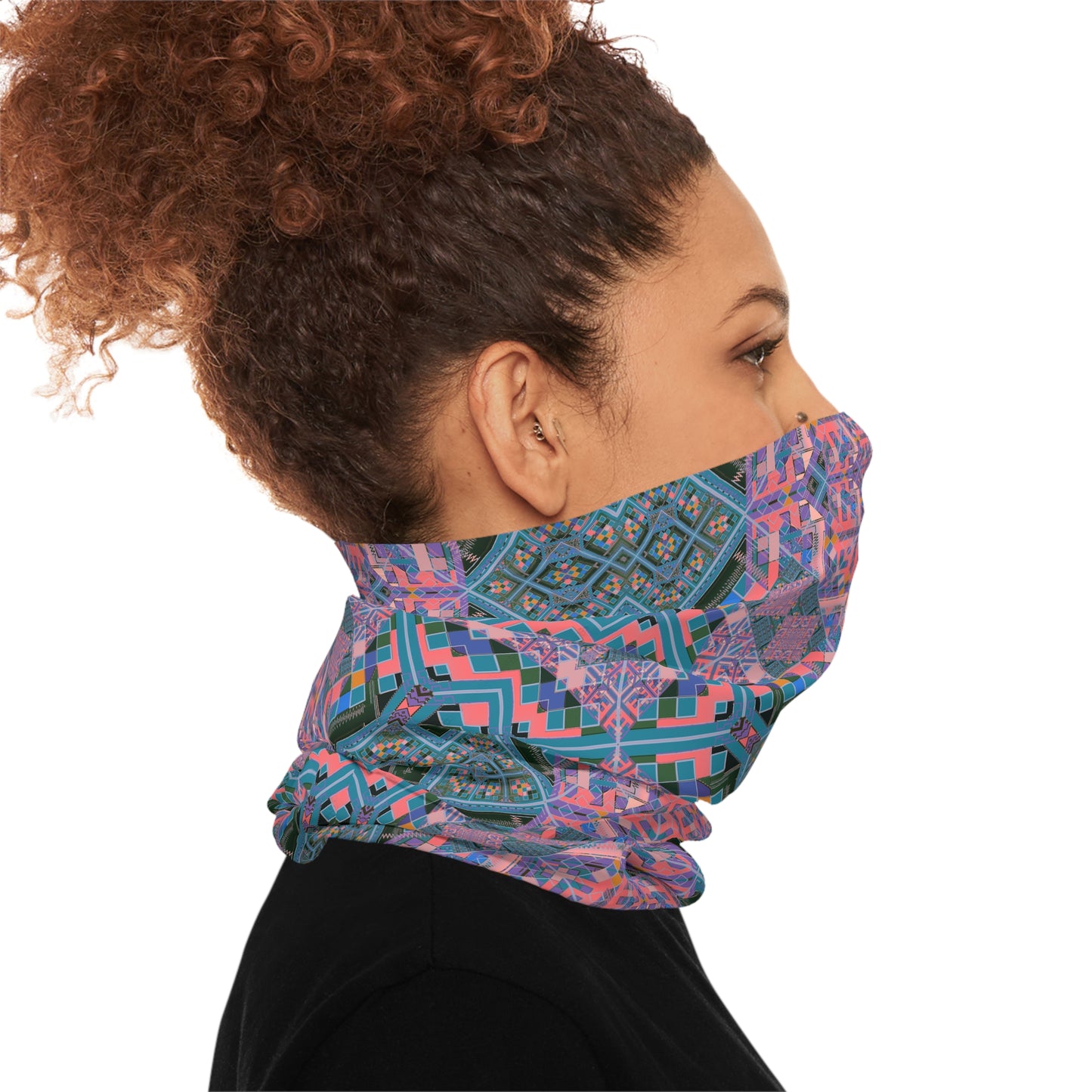 Geometric Mandala Neck Gaiter — Pink Teal Kaleidoscope