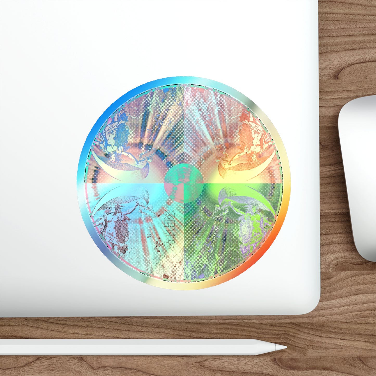Holographic Round Sticker — Venus Talisman Mandala Die-Cut Sticker for Skateboards, Laptops & Gear