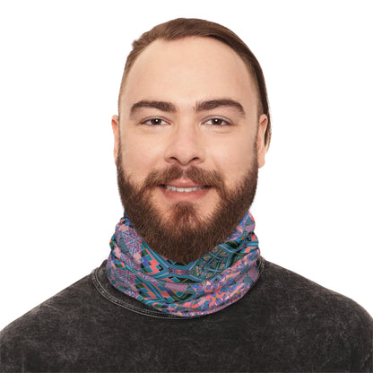 Geometric Mandala Neck Gaiter — Pink Teal Kaleidoscope