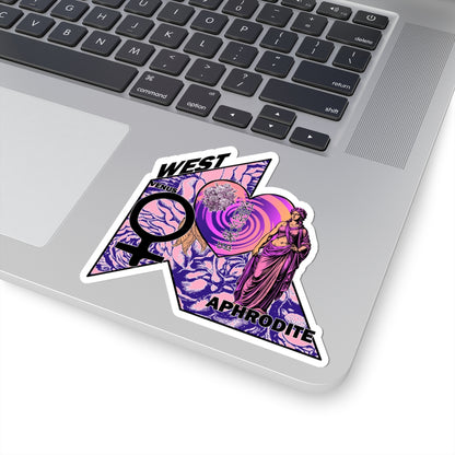 Aphrodite Venus Sticker — Retro Goddess Kiss-Cut Laptop Decal (West, Pink & Purple)