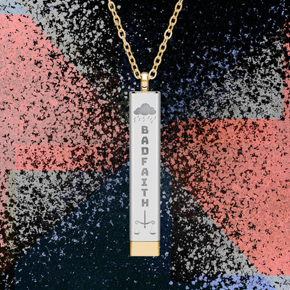 Hidden Message Sliding Bar Necklace — "BAD FAITH" Exterior with Saturn Sigil Engraving