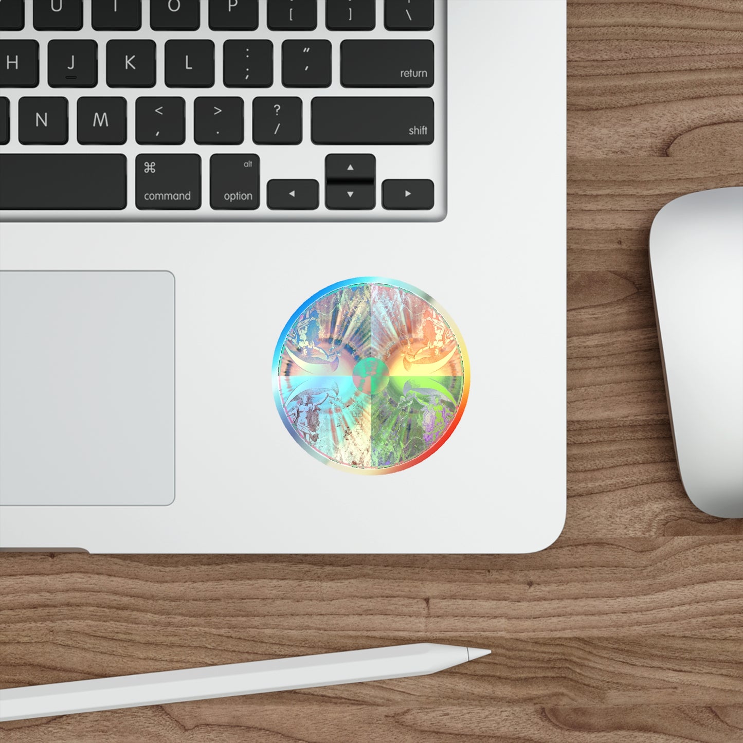 Holographic Round Sticker — Venus Talisman Mandala Die-Cut Sticker for Skateboards, Laptops & Gear