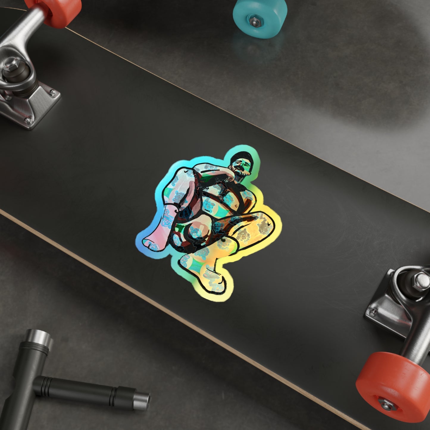 Holographic Squat Pose Die-Cut Sticker — Rainbow Body Positivity Skate Sticker