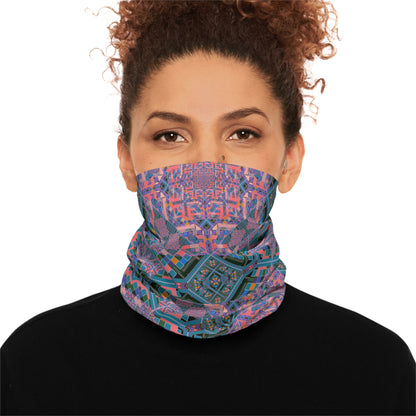 Geometric Mandala Neck Gaiter — Pink Teal Kaleidoscope