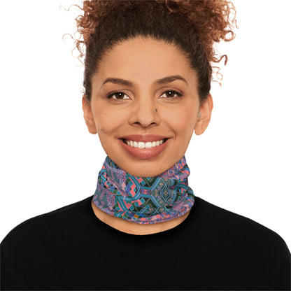 Geometric Mandala Neck Gaiter — Pink Teal Kaleidoscope