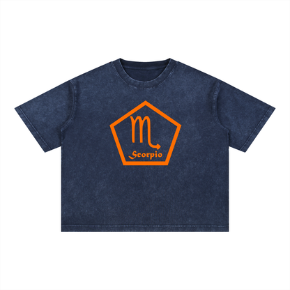Scorpio Zodiac Mineral Wash Boxy T-Shirt - Oversized Heavyweight Cotton Tee