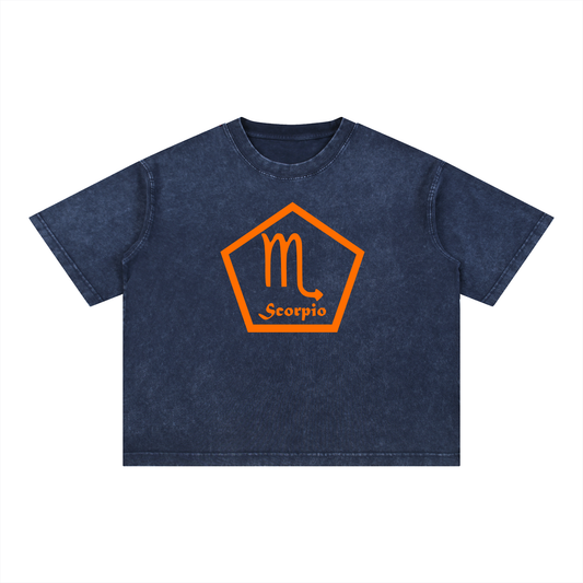 Scorpio Zodiac Mineral Wash Boxy T-Shirt - Oversized Heavyweight Cotton Tee