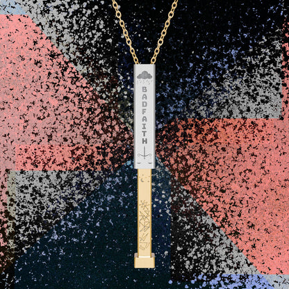 Hidden Message Sliding Bar Necklace — "BAD FAITH" Exterior with Saturn Sigil Engraving