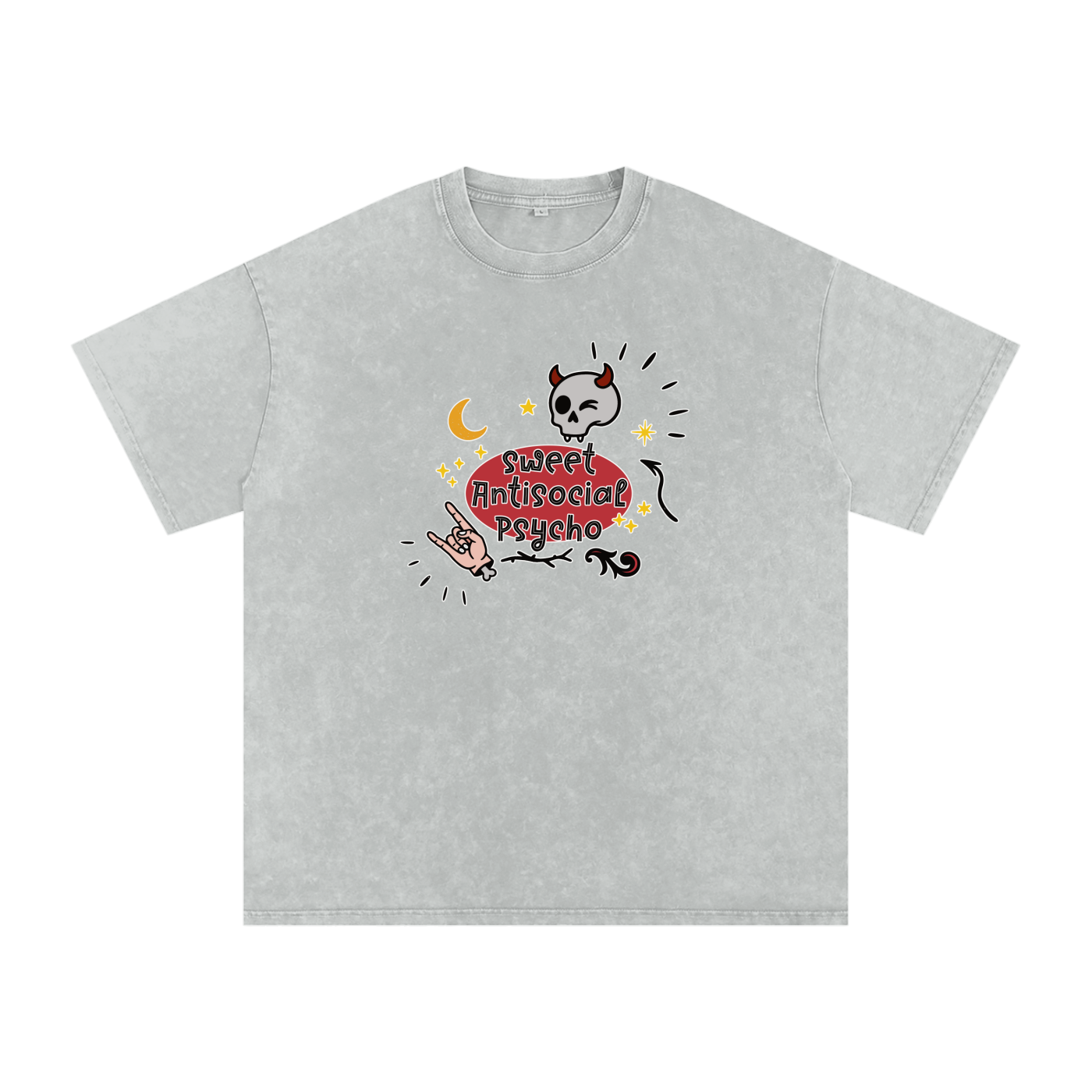 Sweet Antisocial Psycho - Snow Washed Oversized Cotton T-Shirt