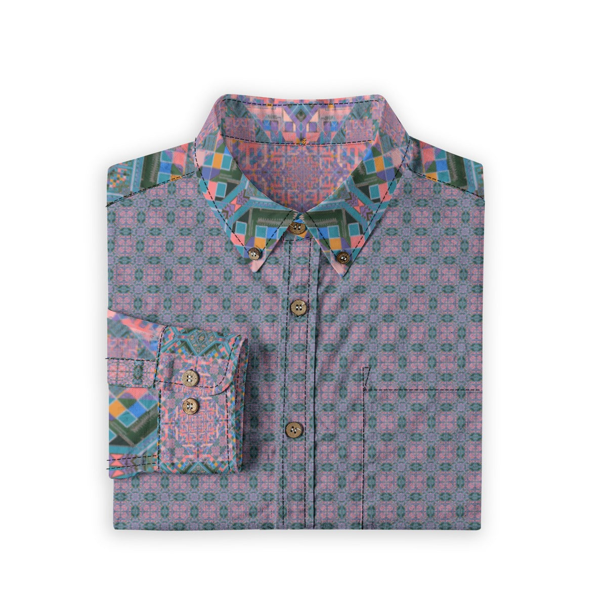 All-Over Print Men's Casual Lapel Long Sleeve Shirt|140GSM Slub Cotton