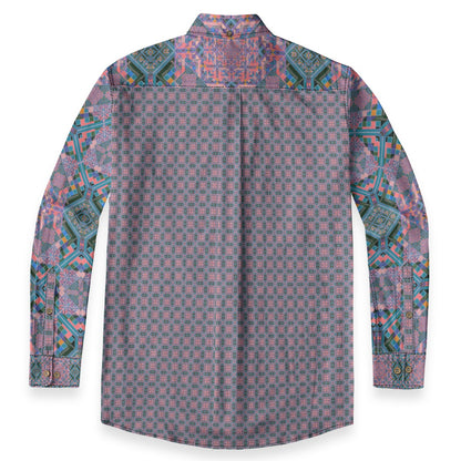 All-Over Print Men's Casual Lapel Long Sleeve Shirt|140GSM Slub Cotton