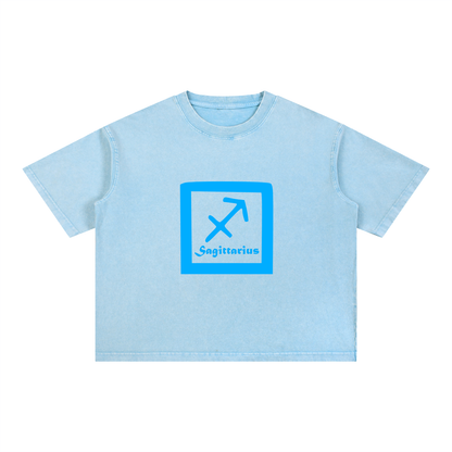 Sagittarius Zodiac Mineral Wash Boxy T-Shirt - Oversized Heavyweight Cotton Tee