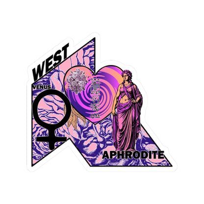 Aphrodite Venus Sticker — Retro Goddess Kiss-Cut Laptop Decal (West, Pink & Purple)