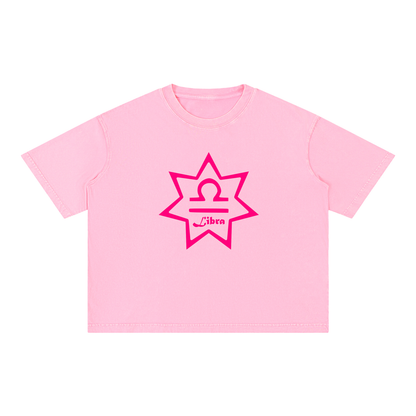 Libra Zodiac Mineral Wash Boxy T-Shirt - Oversized Heavyweight Cotton Tee