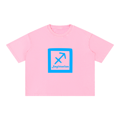 Sagittarius Zodiac Mineral Wash Boxy T-Shirt - Oversized Heavyweight Cotton Tee