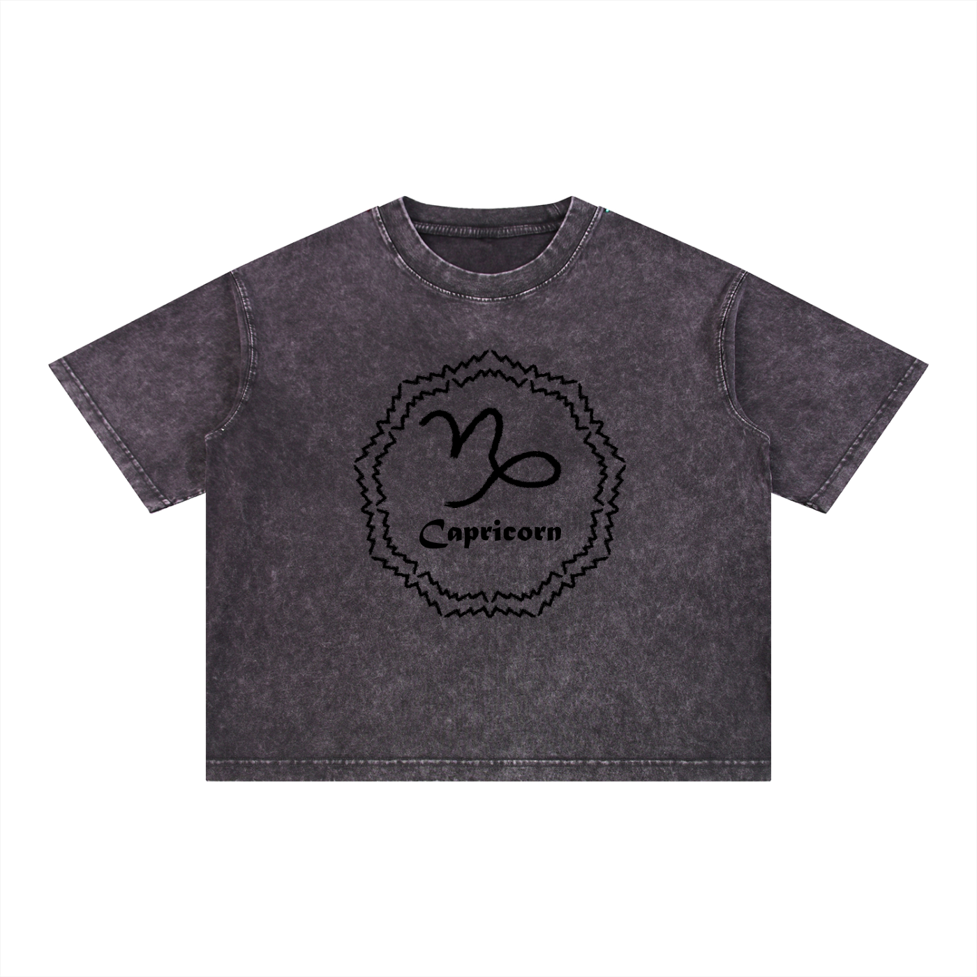 Capricorn Zodiac Mineral Wash Boxy T-Shirt - Oversized Heavyweight Cotton Tee