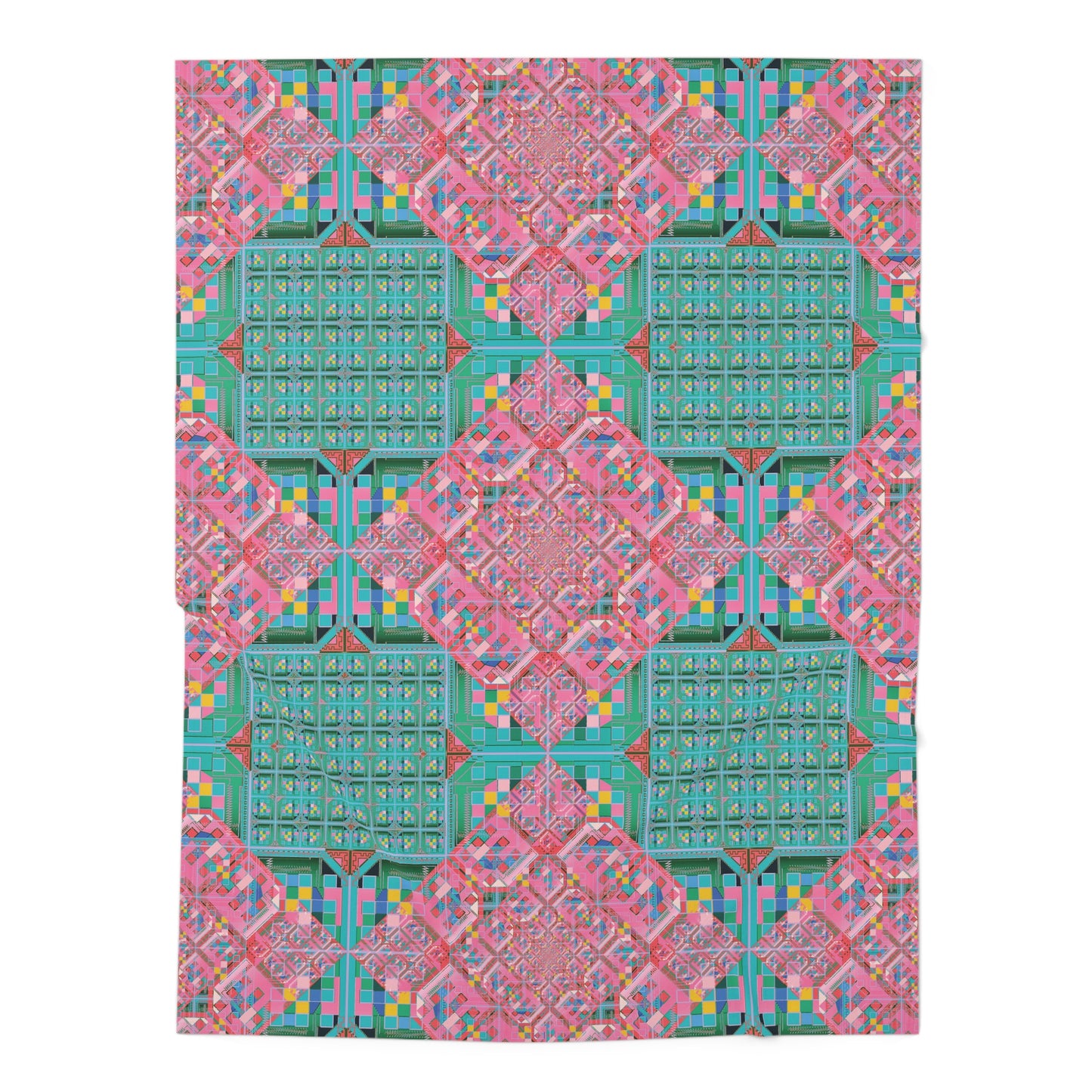 Pink & Teal Pixel Glitch Baby Swaddle — Geometric Tarot-Inspired Wrap