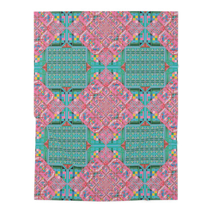 Pink & Teal Pixel Glitch Baby Swaddle — Geometric Tarot-Inspired Wrap