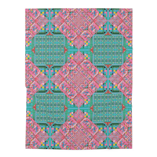 Pink & Teal Pixel Glitch Baby Swaddle — Geometric Tarot-Inspired Wrap
