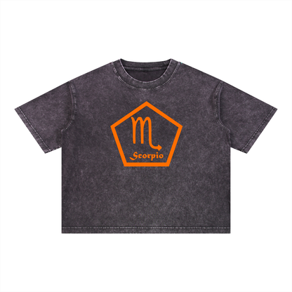 Scorpio Zodiac Mineral Wash Boxy T-Shirt - Oversized Heavyweight Cotton Tee