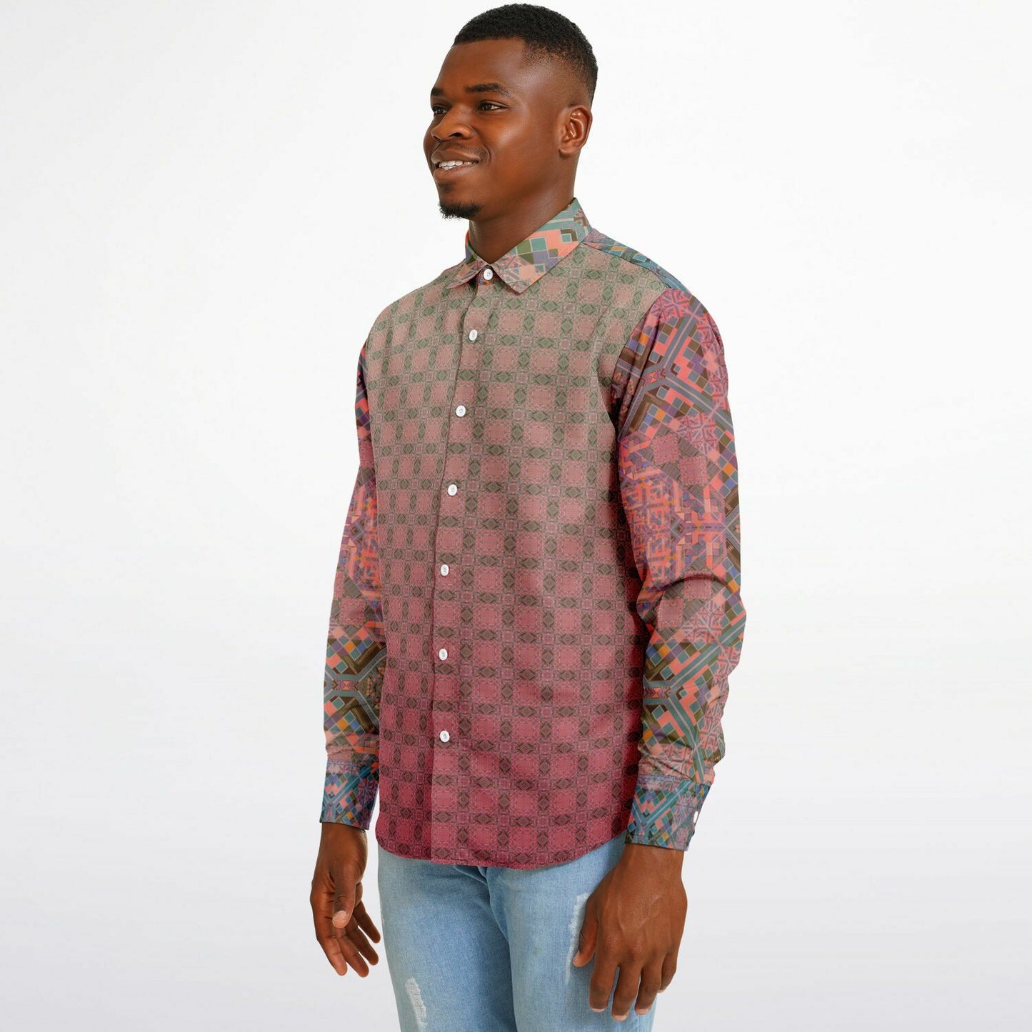 Long Sleeve Button Down Shirt - AOP