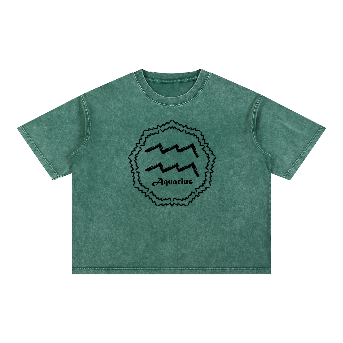 Aquarius Zodiac Mineral Wash Boxy T-Shirt - Oversized Heavyweight Cotton Tee