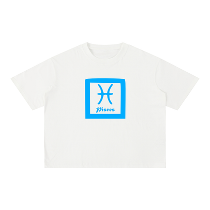 Pisces Zodiac Mineral Wash Boxy T-Shirt - Oversized Heavyweight Cotton Tee