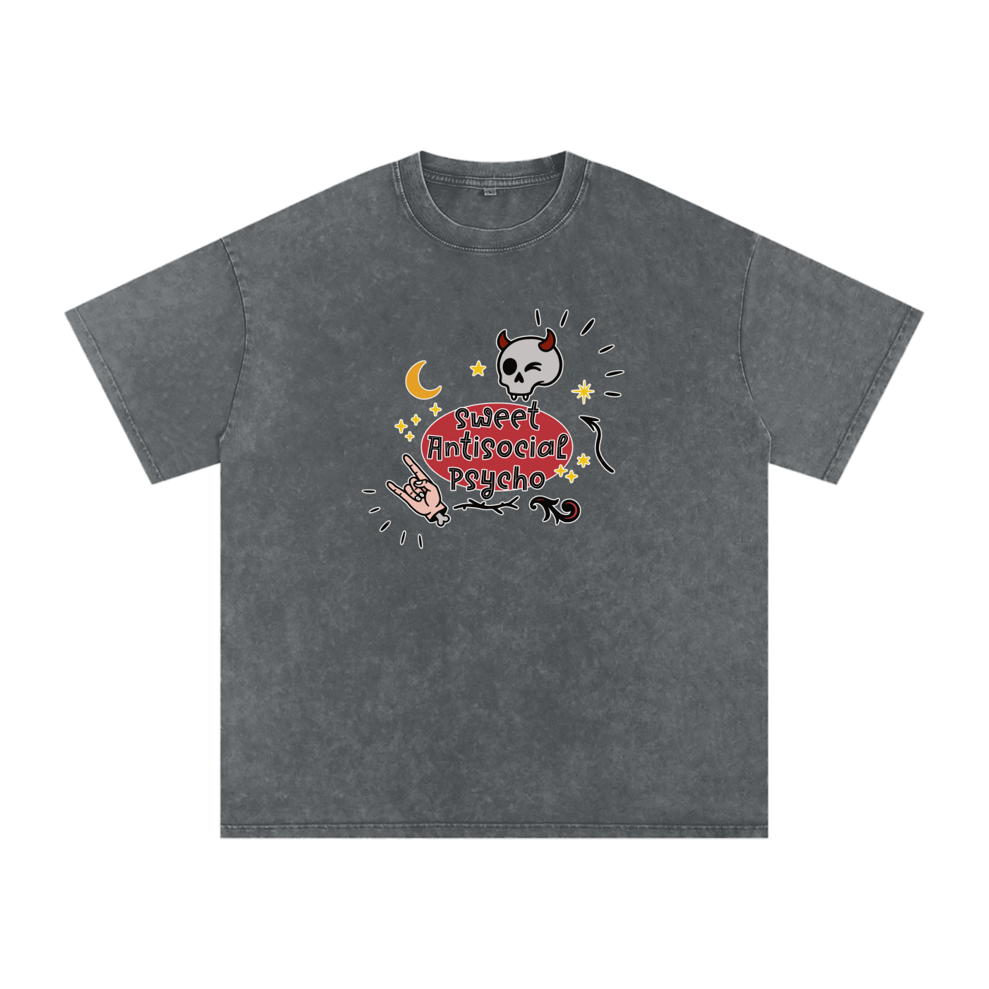 Sweet Antisocial Psycho - Snow Washed Oversized Cotton T-Shirt