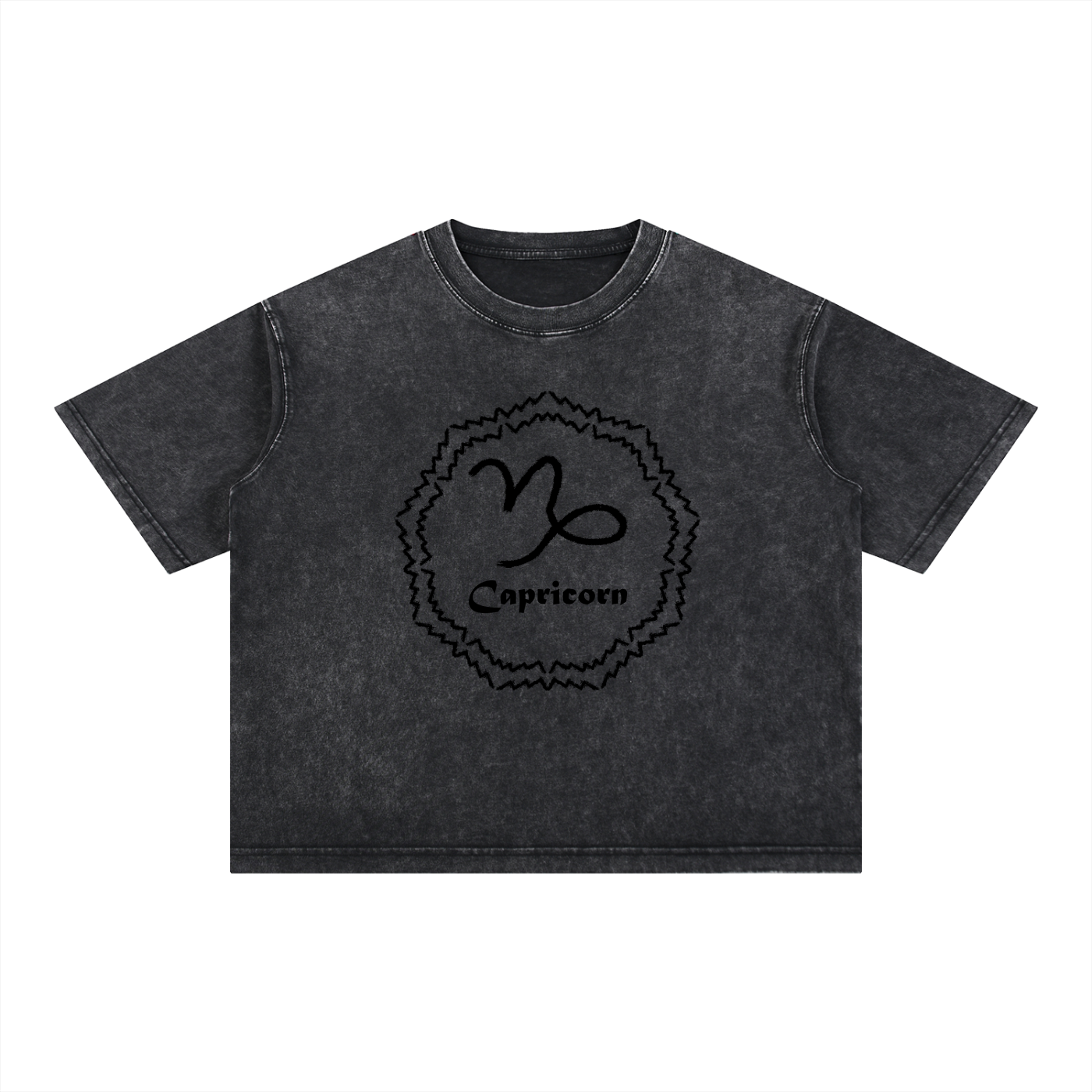 Capricorn Zodiac Mineral Wash Boxy T-Shirt - Oversized Heavyweight Cotton Tee