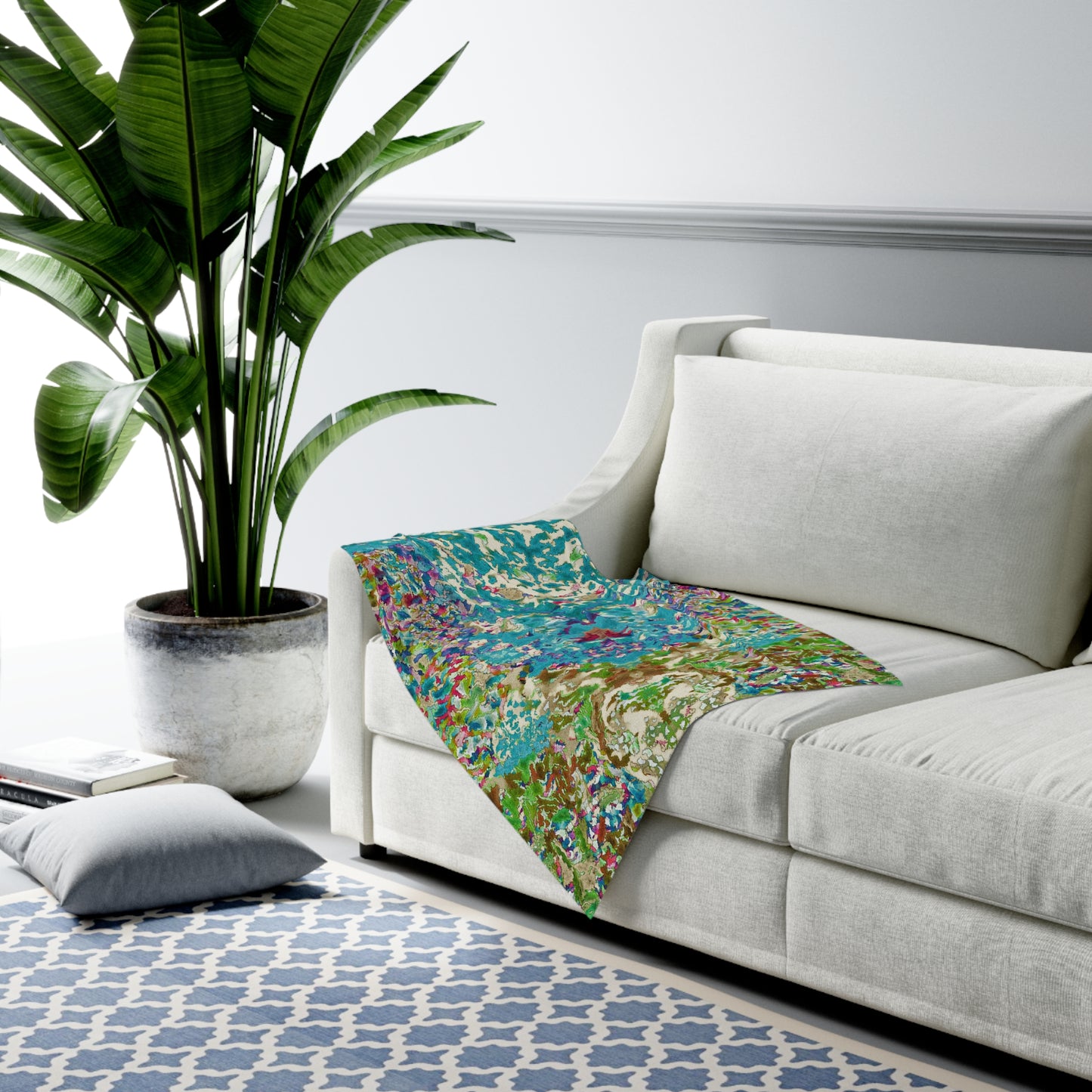 Abstract Floral Baby Swaddle Blanket – Blue Green Watercolor Nursery Wrap