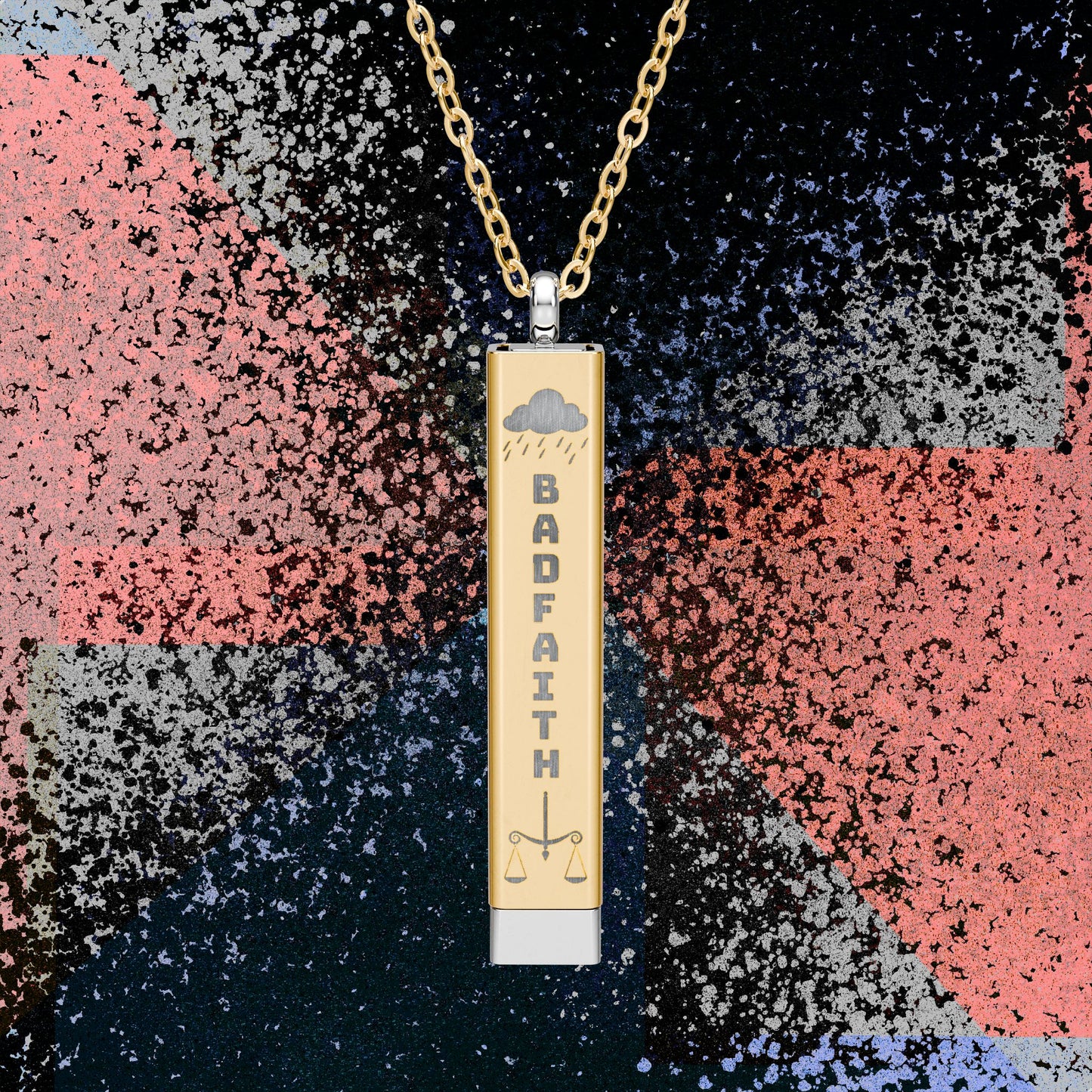 Hidden Message Sliding Bar Necklace — "BAD FAITH" Exterior with Saturn Sigil Engraving