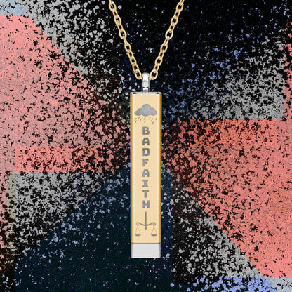 Hidden Message Sliding Bar Necklace — "BAD FAITH" Exterior with Saturn Sigil Engraving