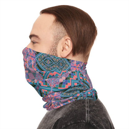 Geometric Mandala Neck Gaiter — Pink Teal Kaleidoscope