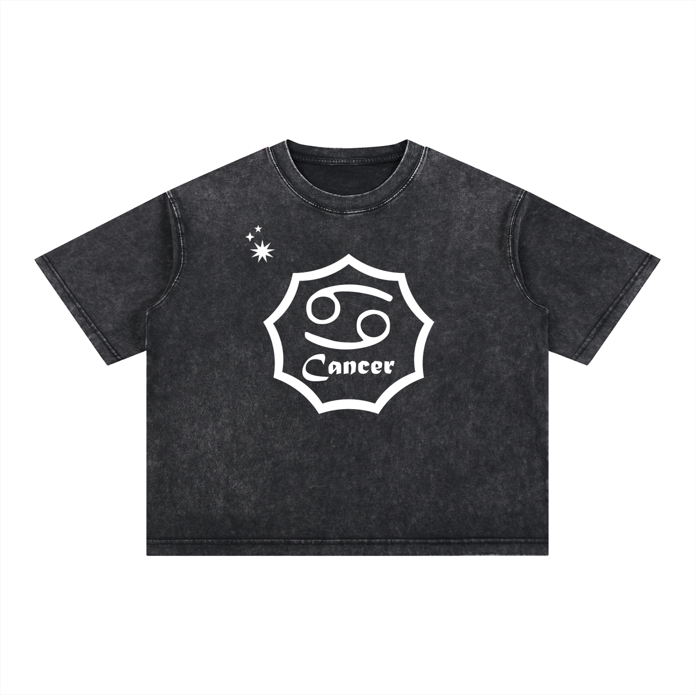 Cancer Zodiac Mineral Wash Boxy T-Shirt - Oversized Heavyweight Cotton Tee