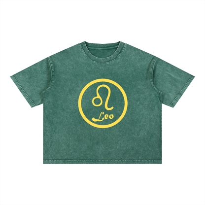Leo Zodiac Mineral Wash Boxy T-Shirt - Oversized Heavyweight Cotton Tee