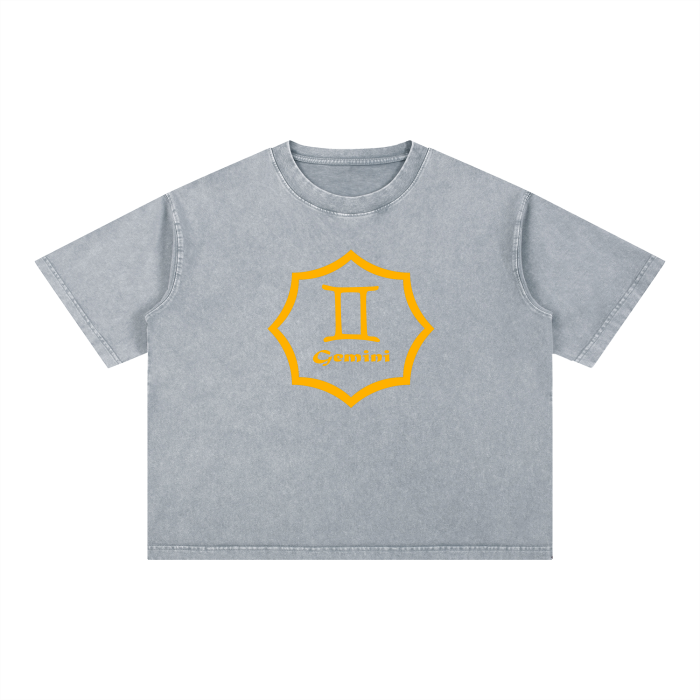 Gemini Zodiac Mineral Wash Boxy T-Shirt - Oversized Heavyweight Cotton Tee