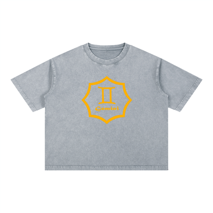 Gemini Zodiac Mineral Wash Boxy T-Shirt - Oversized Heavyweight Cotton Tee
