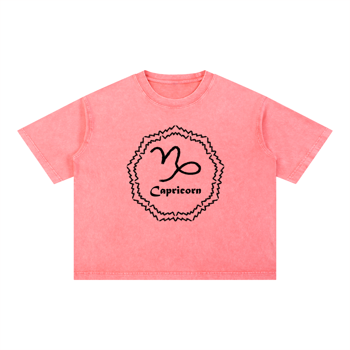 Capricorn Zodiac Mineral Wash Boxy T-Shirt - Oversized Heavyweight Cotton Tee